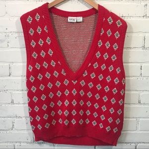 Vintage Izod V Neck Sweater Vest Red White Grey